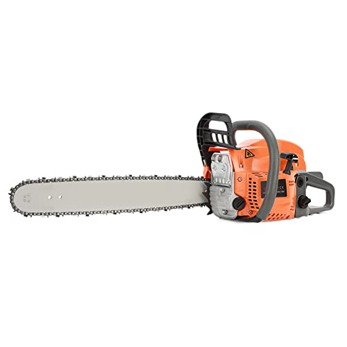 Benzin Kettensäge (58 cm³ Hubraum, 51 cm Schnittlänge, 2,0 kW / 2,7 PS Motorleistung, 20 m/s max. Kettengeschwindigkeit, autom. Kettenschmierung) (Orange) von Roadoor