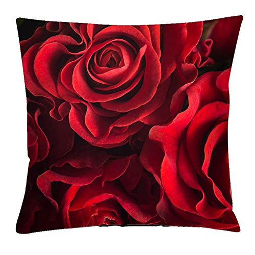 Dekorativer Kissenbezug für Zuhause, einseitiger Druck, Dekoration, Pfirsichhaut, bedruckt, rote Rose, Überwurf für Sofa von Roadoor