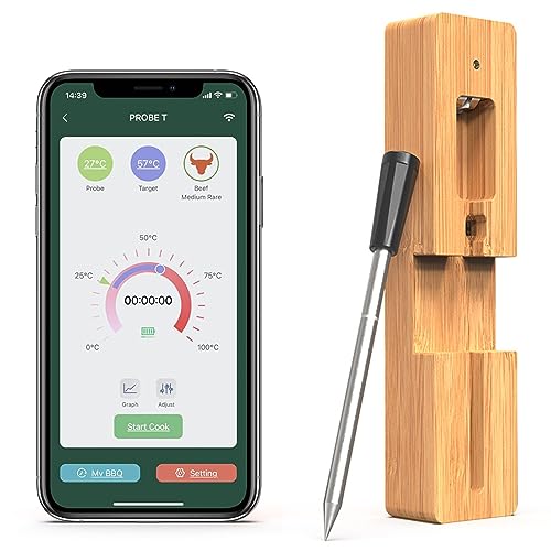 Drahtloses Fleischthermometer, 150 Fuß Bluetooth-Funkreichweite, intelligente App-Steuerung, Fleischsonde mit intelligentem Alarm für BBQ-Ofen-Smoker-Rotisserie Silber von Roadoor