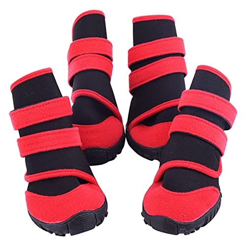 Schneeschuhe für Hunde, Pfoten, Hundeschuhe, Haustier, Hund, Welpen, Winter, tragbar, wasserdicht, rutschfest, Regenschuhe, Schneestiefel, Schuhe – Rot + Schwarz XXS von Roadoor