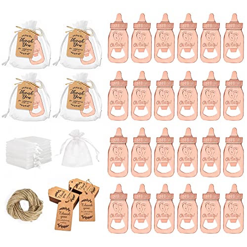 24 Stück Flaschenöffner für Babyparty, Babyflaschenform Gastgeschenke für Babypartybevorzugung, Rückgabe-Souvenir für Gäste mit Grußkarten und Verpackung, Geburtstagsfeier-Andenken (Rose Gold-1) von Roadtime