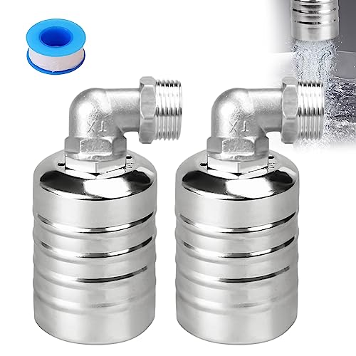 2Pcs Automatische Schwimmerventil, 304 Edelstahl Vollautomatisches Wasserstandsregelventil, Automatische Wasserstandskontrolle Mit Wasserhahn-Dichtungsband für Wassertank (3/4",Side Water Intake) von Roadtime