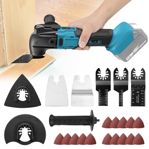 Akku Multifunktionswerkzeug, Bürstenloses Multimaster, kompatibel mit Makita 18V Akku, 8500-21000RPM, 6 Geschwindigkeiten, 21 Zubehör und Zusatzgriffe, zum Sägen, Schneiden, Schleifen (ohne Akku) von Roadtime