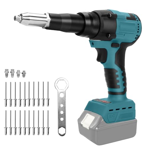 Akku Nietpistole kompatibel mit Makita 18V Akku, Bürstenlose Elektrische Nietzange mit LED Licht, 20 Nieten, 3 Adapter und Schlüssel, Tragbares Popnietenzange (ohne Akku) von Roadtime