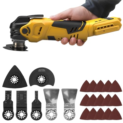 Akku Oszillationswerkzeug kompatibel mit Dewalt 20V-Akku (OHNE Akku), 8000–22000 U/min, bürstenloses Multifunktionswerkzeug mit 5 Geschwindigkeiten und 22 Zubehörteilen, zum Schneiden und Schleifen von Roadtime