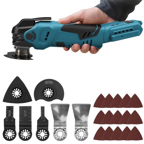 Akku Oszillationswerkzeug kompatibel mit Makita 18V-Akku (OHNE Akku), 8000–22000 U/min, bürstenloses Multifunktionswerkzeug mit 5 Geschwindigkeiten und 22 Zubehörteilen, zum Schneiden und Schleifen von Roadtime
