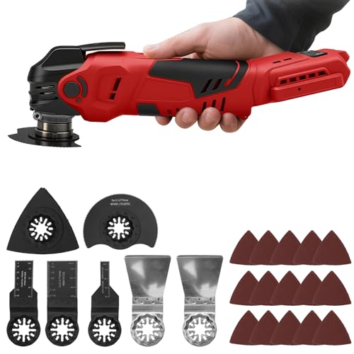 Akku Oszillationswerkzeug kompatibel mit Milwaukee 18V-Akku (OHNE Akku), 8000–22000 U/min, bürstenloses Multifunktionswerkzeug mit 5 Geschwindigkeiten und 22 Zubehörteilen, zum Schneiden und Schleifen von Roadtime