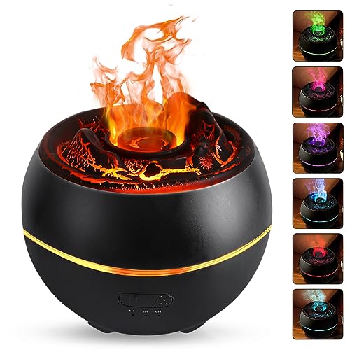 Aroma Diffuser für Ätherisches Öle, 360ml Luftbefeuchter, Vulkan Duftlampe mit Timer, Auto-Off-Schutz und 7 Farben LED-Nachtlicht, Flammeneffekt Diffusor für Schlafzimmer, Büro, Yoga, SPA (Black) von Roadtime