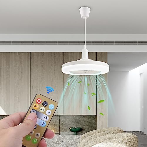 Deckenventilator mit Licht, 30W Deckenventilator Licht mit Fernbedienung und E27 Lampenkopf, 3 Farben dimmbar 3 Geschwindigkeiten einstellbare Zeitsteuerung Deckenventilatoren für Heim-Wohnzimmer von Roadtime