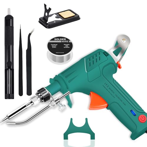 Handgehaltener Automatische Lötkolben, 60W Elektronik Lötpistole Kit mit Entlötpumpe, 2 Pinzette, Lötdrähte, Halterung, Handschweißgerät von Roadtime