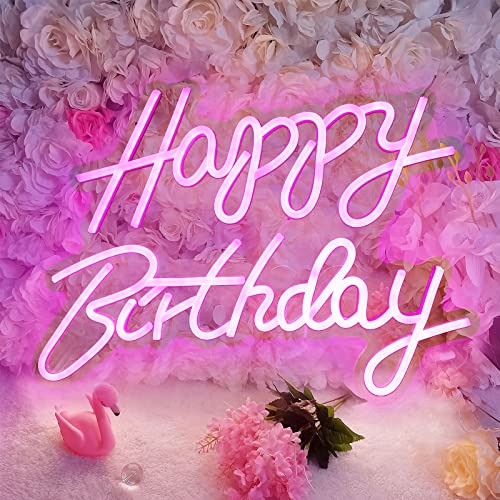 Roadtime Happy Birthday Leuchtreklame, 16,53 x 11,81 Zoll Happy Birthday Letters LED Neonschilder, USB-Stromversorgung Wandleuchte, Geburtstagsfeier Dekoration (Pink) von Roadtime