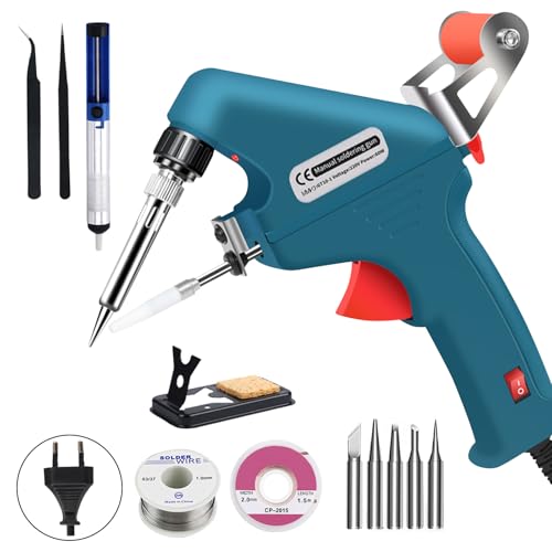 Roadtime 60W Elektronik Lötpistole Kit, Automatische Soldering Gun Lötkolben Set,mit 5 Lötspitzen,Tweezers,Lötdrähte, Halterung und Kreuzschlitzschr,Handheld Schweißpistole Zinnpistole Löt von Roadtime