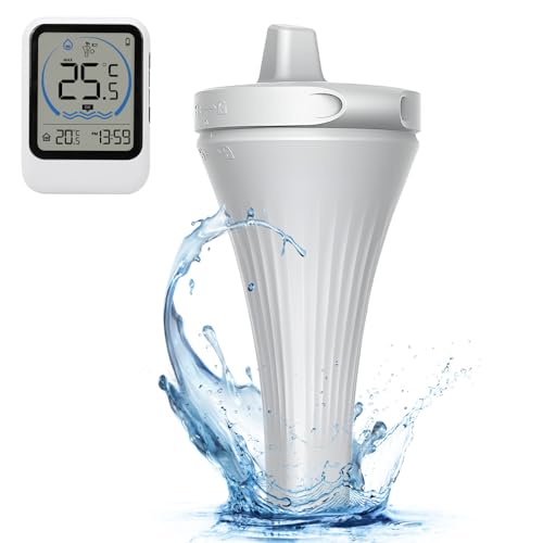 Roadtime Funk Poolthermometer,IP68 Wasserdicht Schwimmend Thermometer mit Indoor Temperatur Monitor,Wireless Digital Pool Thermometer für 60m Reichweite von Roadtime