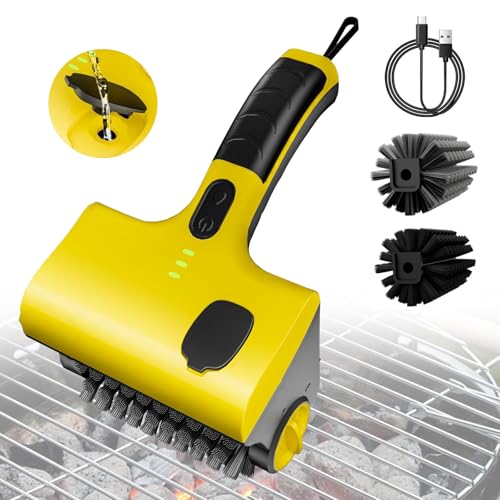 Roadtime Schnurlose Elektrisch Grillbürste,Grillreinigungsbürste Flüssigkeitsbox mit 2600mAh Akku und 2 x 360° drehbarem Kopf, Reinigungsbürste mit Wassersprühfunktion für Grill, BBQ,Bad und Küche von Roadtime