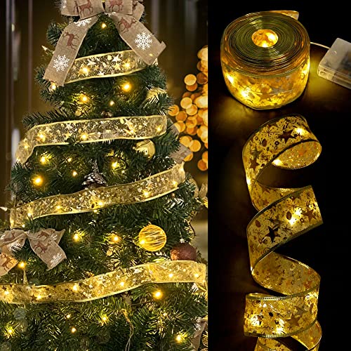 Roadtime Weihnachts LED Bandbeleuchtung, leuchtende Glow Fairy String Lights, Christbaumschmuck, Christbaumbeleuchtung, Christbaumband, Ribbon Lights (10m,Bronzing Gold Warm) von Roadtime
