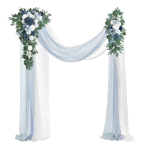 Roahosy Hochzeitsbogen-Blumen-Set, 4 Stück, künstliche staubige blaue Blumenarrangements mit 2 drapierten Stoffbögen, Blumengirlande für Hochzeitszeremonie und Empfang, Hintergrunddekoration Roahosy Hochzeitsbogen-Blumen-Set, 4 Stück, künstliche staubige blaue Blumenarrangements mit 2 drapierten Stoffbögen, Blumengirlande für Hochzeitszeremonie und Empfang, Hintergrunddekoration von Roahosy