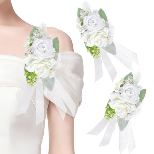 Roahosy Schulter-Korsagen 2 Stück Mutter der Braut Corsage Weiße Rose Künstliche Schulterblumen für Hochzeitszeremonie, Jubiläum, formelle Dinner-Party, Abschlussball Dekoration Roahosy Schulter-Korsagen 2 Stück Mutter der Braut Corsage Weiße Rose Künstliche Schulterblumen für Hochzeitszeremonie, Jubiläum, formelle Dinner-Party, Abschlussball Dekoration von Roahosy