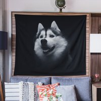 Schwarz-Weiß Portrait Von Husky Wand Wandteppich von RoarshackDesigns
