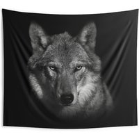 Schwarz-Weiß Wolf Wand Wandteppich von RoarshackDesigns