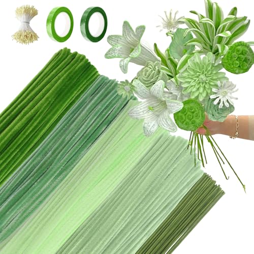 RobLuX 400 Piezas Limpiapipas Manualidades Kit Grün Blumen Pfeifenreiniger Set DIY Pipe Cleaner Flower Set mit 2 Klebeband 30 Blütenzweige 200 Staubblätter para DIY Manualidades Decoraciones von RobLuX