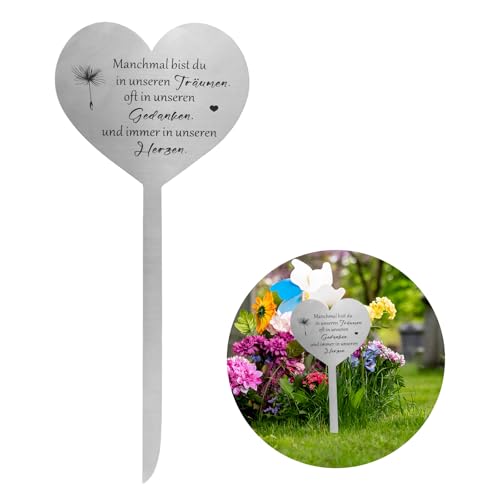 RobLuX Edelstahl Herz grabschmuck wetterfest Grabdekoration mit Manchmal Bist du in Unseren Träumen, Oft in Unseren Gedanken und Immer in Unseren Herzen Denkmäler für Gärten und Höfe von RobLuX