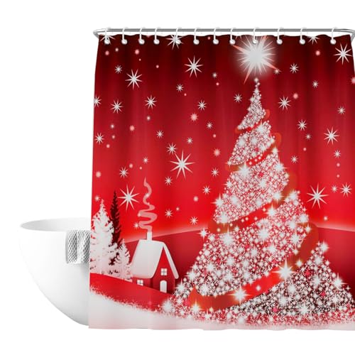 RobLuX Weihnachten Duschvorhang 180x180cm Rot Winter Weihnachtsbaum Haus Schneeflocken Wasserdicht Duschvorhang Weihnachtsdeko Polyester Badvorhang mit 12 Haken RobLuX Weihnachten Duschvorhang 180x180cm Rot Winter Weihnachtsbaum Haus Schneeflocken Wasserdicht Duschvorhang Weihnachtsdeko Polyester Badvorhang mit 12 Haken von RobLuX