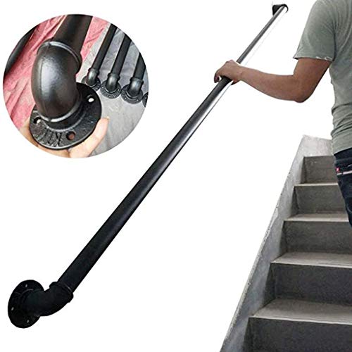 Treppengeländer Handlauf Vintage Industrie Handlauf Für Treppen, Home Outdoor Und Indoor Handlauf Geländer Support Kit, Black Metal Schmiedeeisen von RobLux