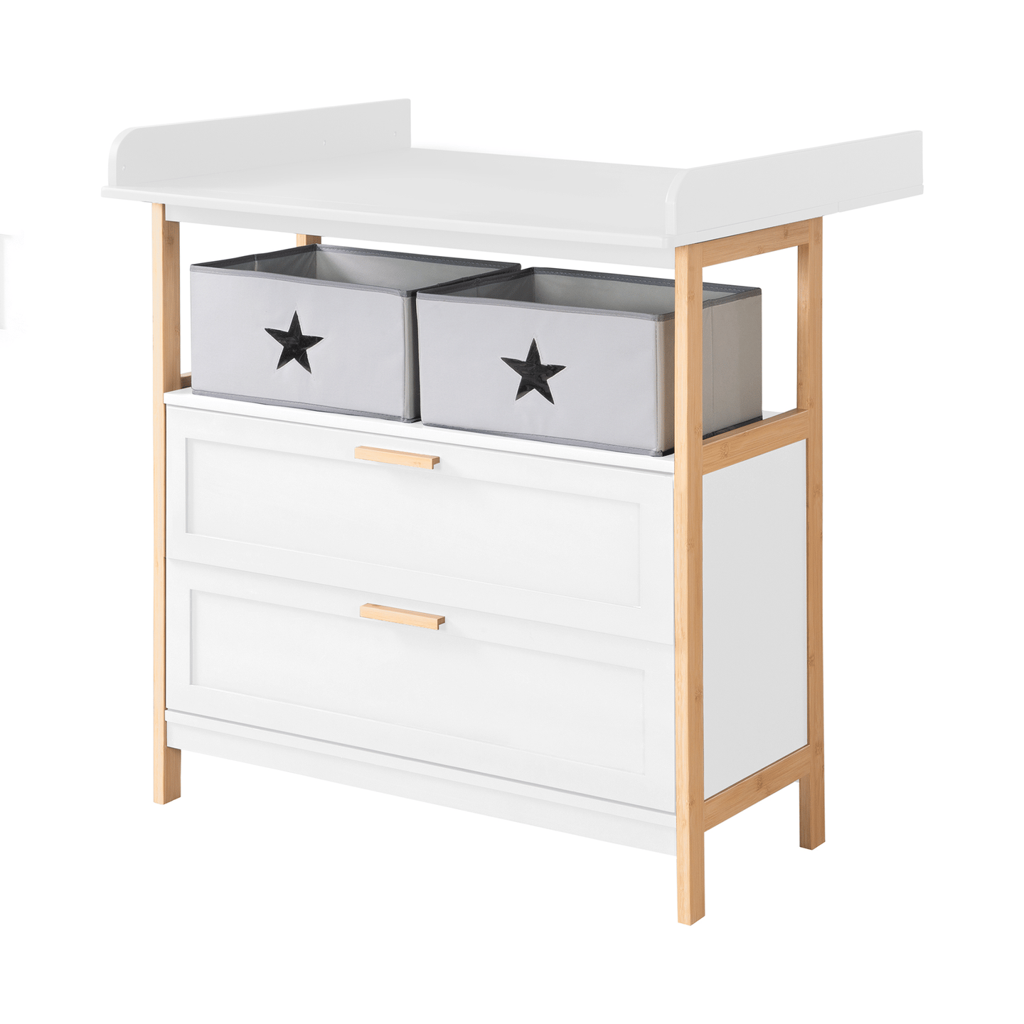 B-Ware Roba Wickelkommode Wickeltisch Berlin Kommode Weiß Bambus Wickelaufsatz229 von Roba