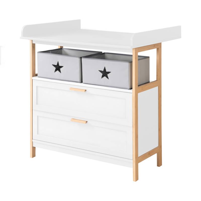B-Ware Roba Wickelkommode Wickeltisch Berlin Kommode Weiß Bambus Wickelaufsatz229 von Roba