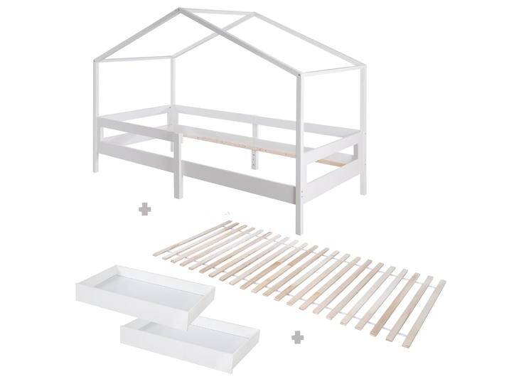 Hausbett 90 x 200 cm mit Seitengitter - Montessori Kinderbett - Holz weiß von Roba
