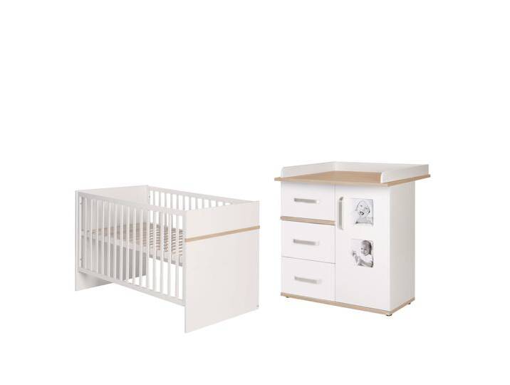 Kindermöbelset 'Pia', 2-teilig - Baby-/Kinderbett 70 x 140 cm + Wickelkommode mit Wickelansatz - Weiß von Roba