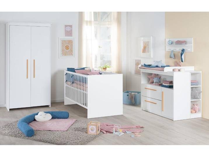 Kinderzimmer 'Lilo' - Kombi-Bett 70x140 + Wickelkommode + Kleiderschrank 2-türig - Weiß Kinderzimmer 'Lilo' - Kombi-Bett 70x140 + Wickelkommode + Kleiderschrank 2-türig - Weiß von Roba