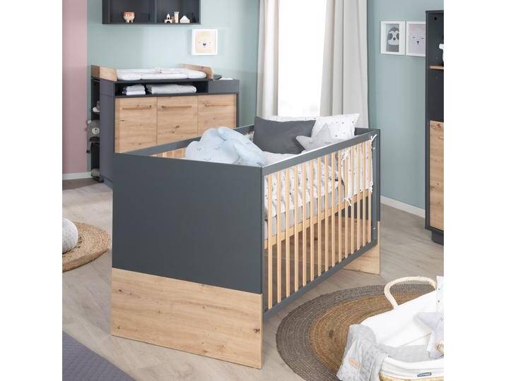 Möbelset 'Lenn' - Kombi-Kinderbett 70x140 + Wickelkommode - Anthrazit - Dekor 'Artisan Eiche' Möbelset 'Lenn' - Kombi-Kinderbett 70x140 + Wickelkommode - Anthrazit - Dekor 'Artisan Eiche' von Roba