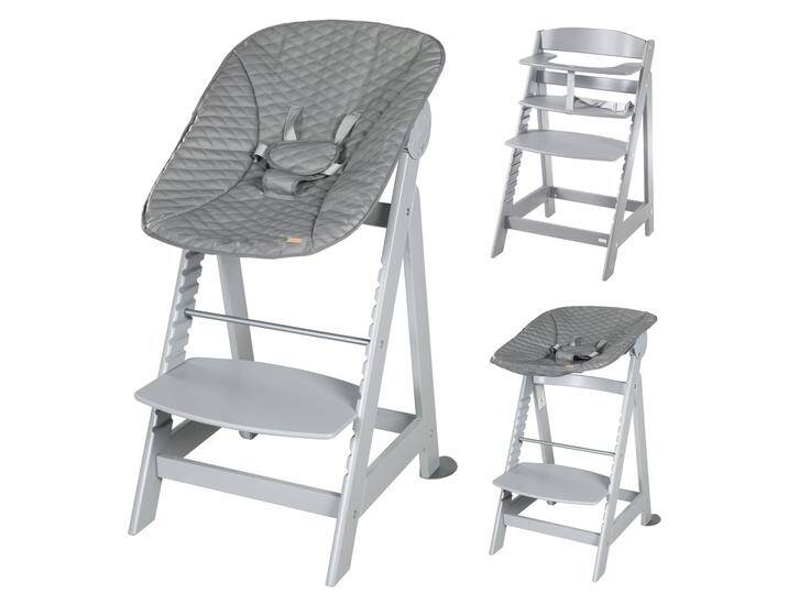 Treppenhochstuhl 'Born Up' Set 2in1 in Grau, inkl. Liegeaufsatz 'Stone gesteppt' von Roba
