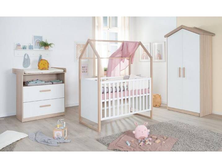 roba® Babyzimmer-Komplettset Cabane - modernes Kinderzimmer in Hausoptik, (Set (3-tlg), 2in1 Baby- & Beistellbett, Wickelkommode, Kleiderschrank) von Roba