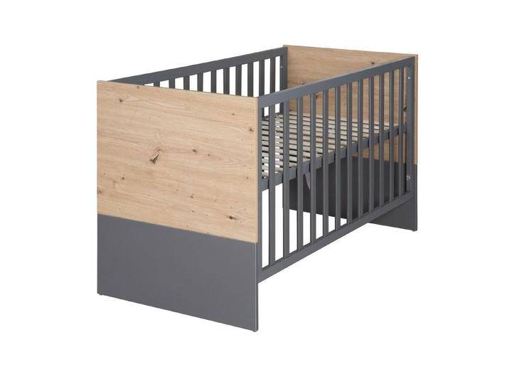 roba® Beistellbett Anna - aus Holz - in Anthrazit mit Dekor Kent Eiche - moderne Optik, 2-in-1 Babybett & Beistellbett 60 x 120 cm, höhenverstellbar von Roba
