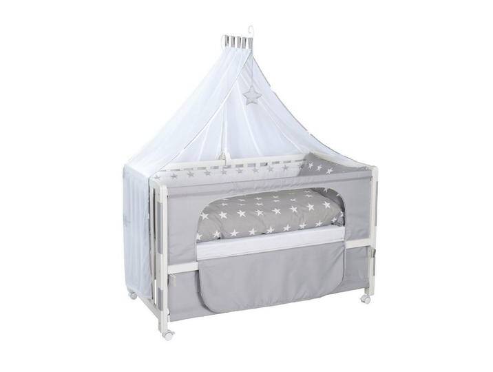 roba® Beistellbett Little Stars 60 x 120 cm, Anstellbett zum Elternbett mit kompletter Ausstattung, grau weiß von Roba
