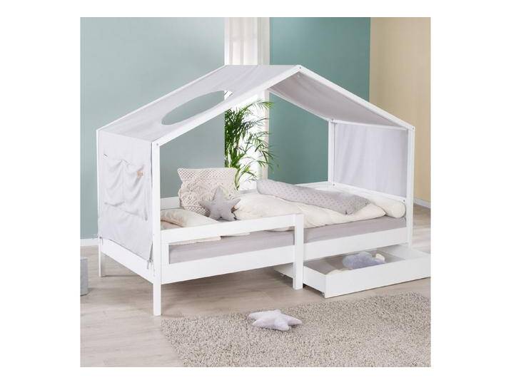 roba® Hausbett 90 x 200 cm - Kinderbett & Jugendbett - Holz weiß lackiert, Integrierter Rausfallschutz - Schlaf- und Spielplatz für Kinder, weiß von Roba