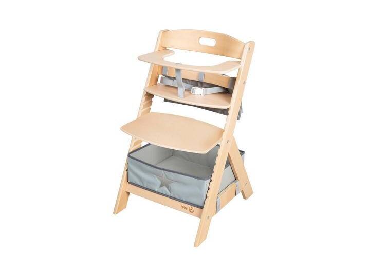 roba® Hochstuhl Liv Up - mitwachsender Treppenhochstuhl - bis 70kg belastbar (Set mit Hochstuhl Organizer), höhenverstellbar & nachhaltig - aus FSC-zertifiziertem Holz - Natur, beige weiß von Roba