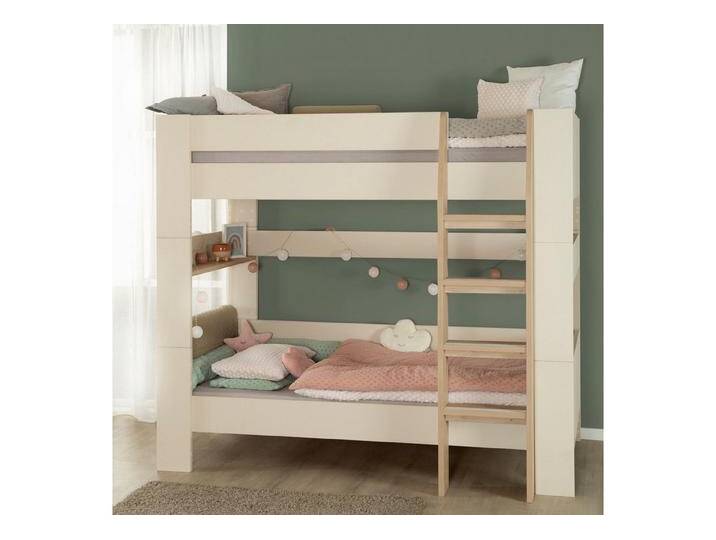 roba® Kinderbett Flexi Grow 90 x 200 cm- mitwachsendes & modulares Bett-System aus Holz (Hergestellt in Europa - Blauer Engel zertifiziert, Hochbett für Kinder oder Jugendliche), Etagenbett für zwei Kinder mit Absturzsicherung - Beige / Cashmere von Roba