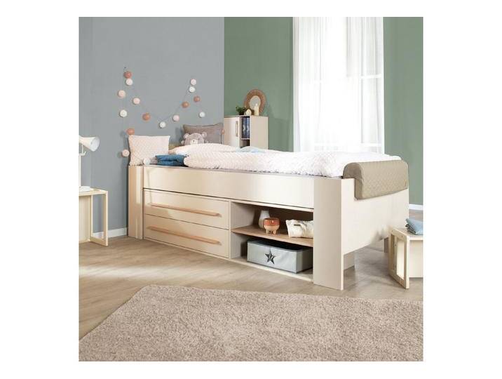 roba® Kinderbett Flexi Grow 90 x 200 cm- mitwachsendes & modulares Bett-System aus Holz (Hergestellt in Europa - Blauer Engel zertifiziert, mit Schubladen & offenen Fächern - Stabile Konstruktion), Jugendbett m. Stauraumelement, praktische Liegehöhe - Beige / Cashmere von Roba