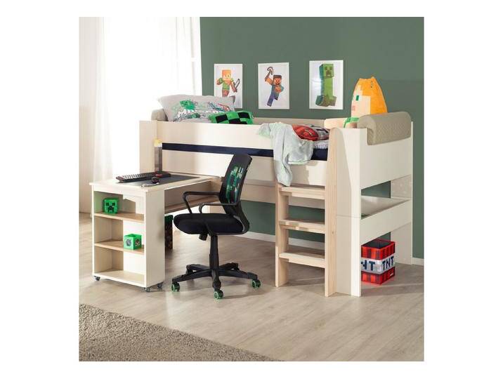 roba® Kinderbett Flexi Grow 90 x 200 cm- mitwachsendes & modulares Bett-System aus Holz (Hergestellt in Europa - Blauer Engel zertifiziert, mit Stauraum & Sicherheitsgeländer, flexibel & langlebig), halbhohes Hochbett mit ausziehbarem Schreibtisch - Beige / Cashmere von Roba