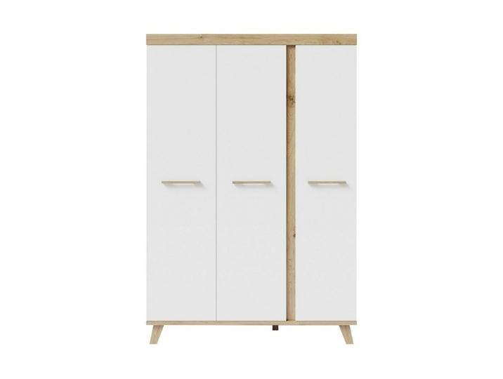 roba® Kinderkleiderschrank Smile Griffe und Füße aus Massivholz, 3- türiger Drehtürenschrank, weiß von Roba