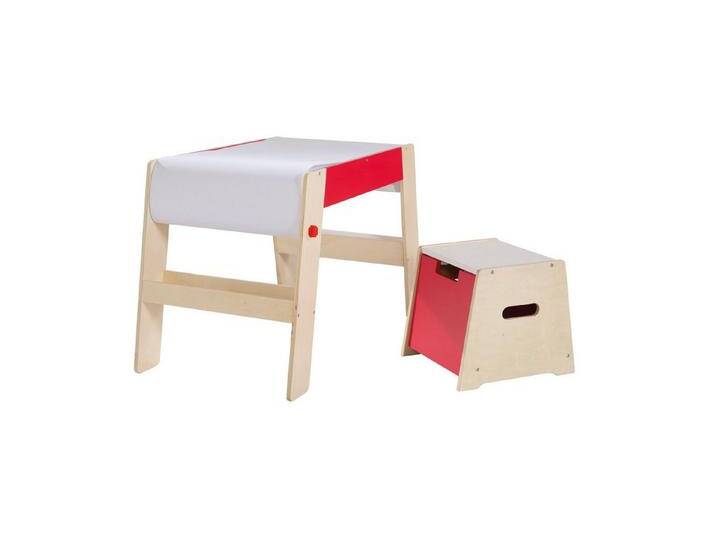 roba® Kindertisch Maltisch & Hocker, Schreibtisch für die Vorschule inkl. Stuhl mit Papierrolle, beige rot von Roba