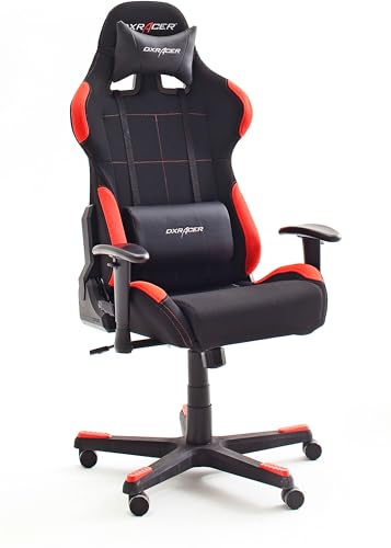 Robas Lund OH/FD01/NR DX Racer 1 Gaming-/ Büro-/ Schreibtischstuhl, mit Wippfunktion Gaming Stuhl Höhenverstellbarer Drehstuhl PC Stuhl Ergonomischer Chefsessel, schwarz-rot von Robas Lund