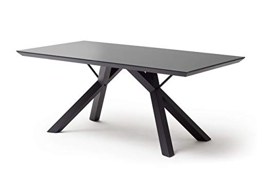 Esstisch Schwarz matt lackiert, Tisch mit Glasplatte Anthrazit, BxHxT 180x75x95 cm von Robas Lund