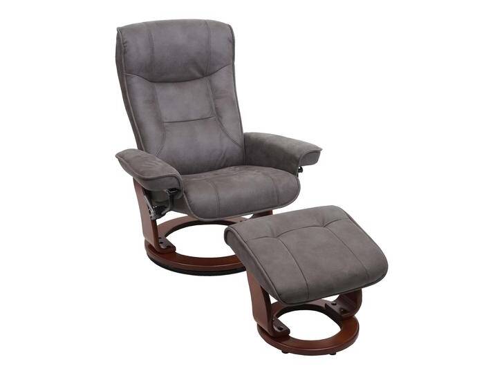 MCA Relaxsessel Hamilton, Fernsehsessel Hocker, Stoff/Textil 130kg belastbar Dunkelgrau, walnussfarben von Robas-Lund