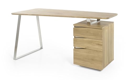 Robas Lund, Schreibtisch/Computertisch Tori, Asteiche massiv, Natur geölt, Gestell Edelstahloptik gebürstet, Container mit 3 Schubladen, B/H/T: 150/76/67 cm Robas Lund, Schreibtisch/Computertisch Tori, Asteiche massiv, Natur geölt, Gestell Edelstahloptik gebürstet, Container mit 3 Schubladen, B/H/T: 150/76/67 cm von Robas Lund