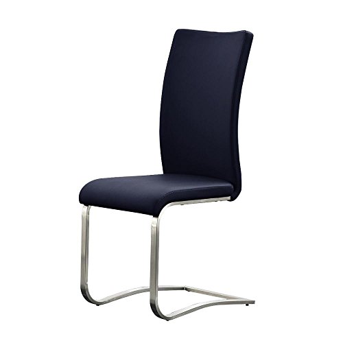 Robas Lund Esszimmerstuhl Leder Blau 2er Set, belastbar bis 130 kg, Schwingstuhl mit Rindsleder, Gestell Edelstahl, Komfortsitzhöhe von Robas Lund