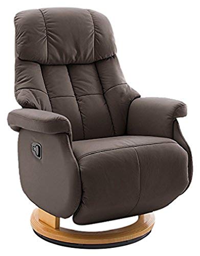 Robas Lund Relaxsessel Calgary Comfort L , bis 130 kg belastbar, drehbarer Fernsehsessel mit Liegefunktion, Echtleder braun, Gestell Holz natur von Robas Lund